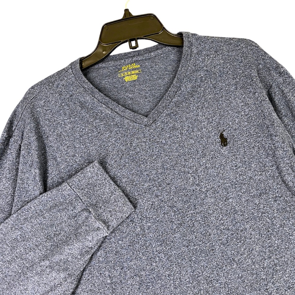 Polo Ralph Lauren V-Neck Long Sleeve Tee Mens XL Pony Logo Heathered Knit Casual